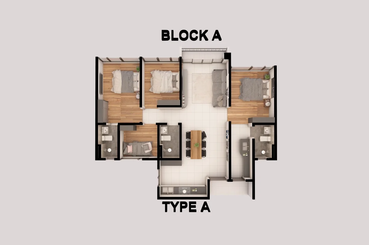Forescape Type A dual-key floor plan, 1,098 sq ft