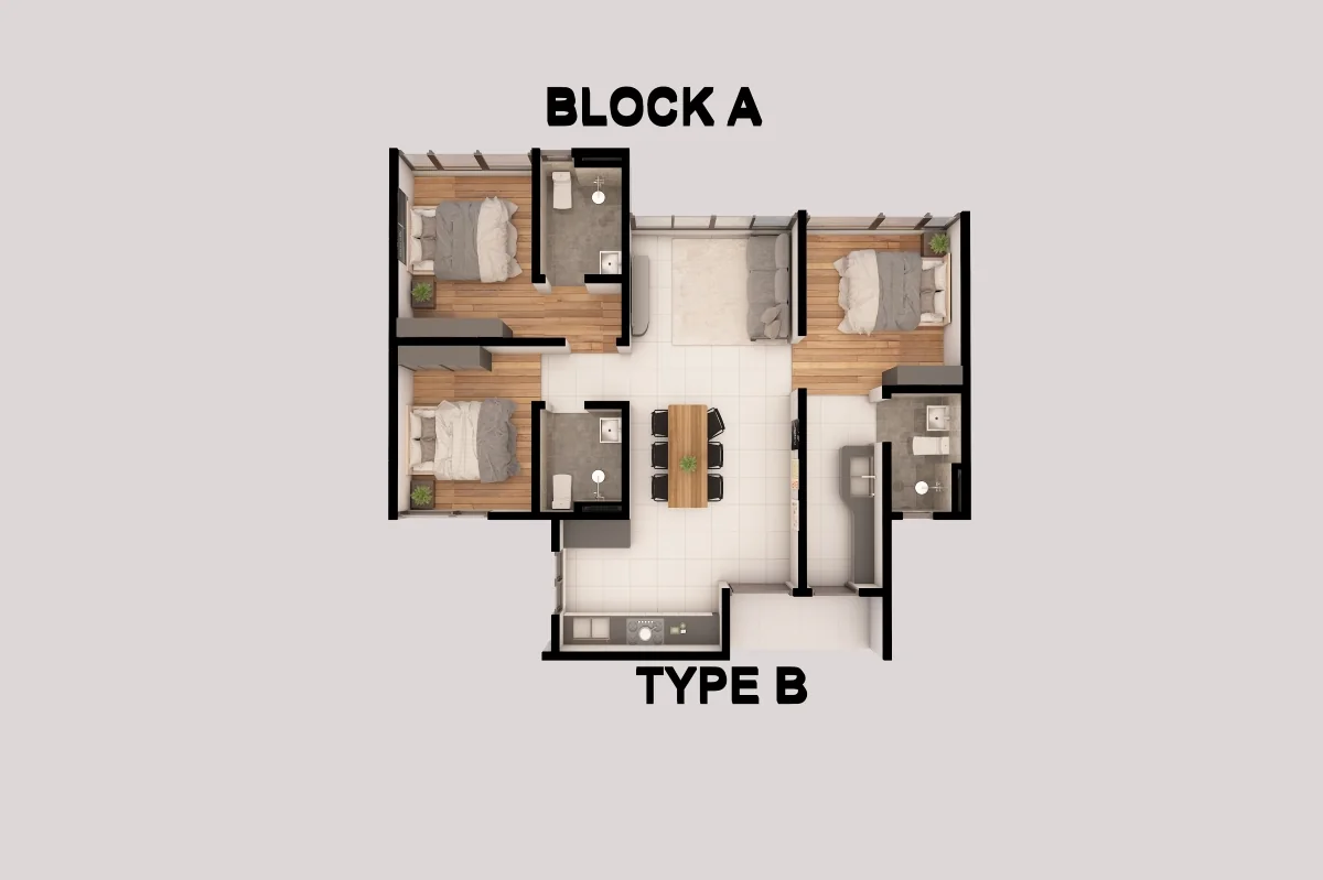 Forescape Type B dual-key floor plan, 904 sq ft